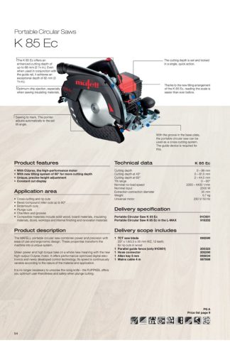 Mafell K85 professzionális, ipari hordozható körfűrész