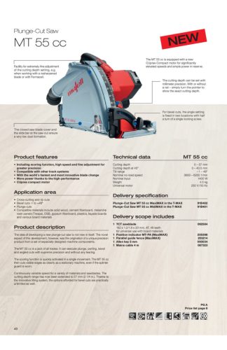 Mafell MT 55 18M merülőfűrész kofferben akkumulátorral