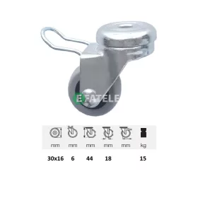  BDPE 0305 1001 Forgó-fékes kerék, 30 mm, 15 kg teherbírás, furatos felfogatás