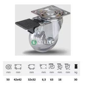   BDPI 0501 5000 Forgó-fékes kerék, 50 mm, 30 kg teherbírás, talpas felfogatás