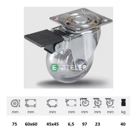   BDPI 0751 5000 Forgó-fékes kerék, 75 mm, 40 kg teherbírás, talpas felfogatás