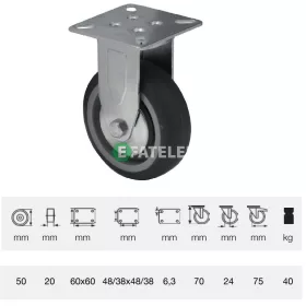   FDPE 0501 1001, Fix kerék, 50 mm, 40 kg teherbírás, talpas felfogatás