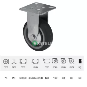   FDPE 0751 1001, Fix kerék, 75 mm, 60 kg teherbírás, talpas felfogatás
