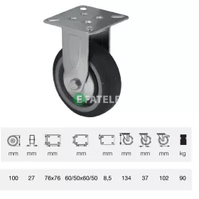   FDPE 1001 1001, Fix kerék, 100 mm, 90 kg teherbírás, talpas felfogatás