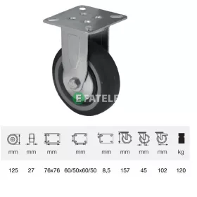   FDPE 1251 1001, Fix kerék, 125 mm, 120 kg teherbírás, talpas felfogatás