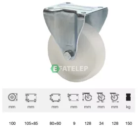   FPPN 1001 1000, Fix kerék, (poliamid) műanyag futófelület, horganyzott villába szerelve, 100 mm, 150 kg teherbírás, talpas felfogatás