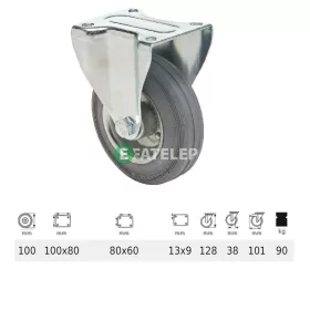   FPSG 1001 2000 L, Fix kerék, szürke (nyommentes) gumi futófelület, 100 mm, 90 kg teherbírás, talpas felfogatás