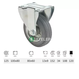   FPSG 1251 2000 L, Fix kerék, szürke (nyommentes) gumi futófelület, 125 mm, 120 kg teherbírás, talpas felfogatás