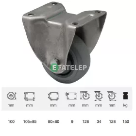   FXPF 1001 7100, Fix kerék, rozsdamentes villába szerelve, prémium PERFORMA tömörgumi futófelület, 100 mm, 150 kg teherbírás, talpas felfogatás