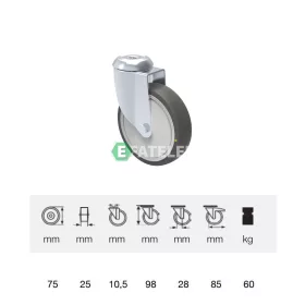   JDPC_0755_5000 Forgó kerék, elektromosan vezető, 75 mm, 60 kg teherbírás, furatos felfogatás