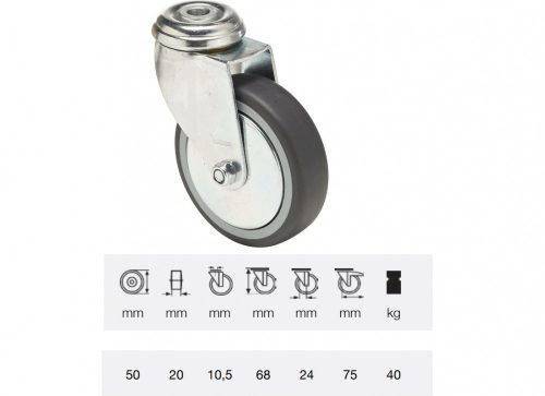 Colson - JDPE 0505 1001, Forgó kerék, 50 mm, 40 kg teherbírás, furatos felfogatás