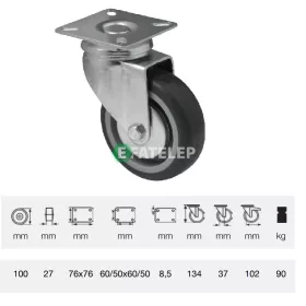   JDPE 1001 1001, Forgó kerék, 100 mm, 90 kg teherbírás, talpas felfogatás