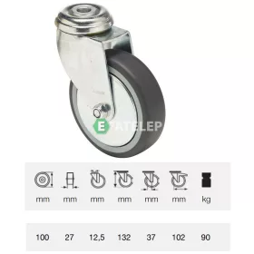   JDPE 1005 1001, Forgó kerék, 100 mm, 90 kg teherbírás, furatos felfogatás