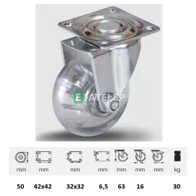   JDPI 0501 5000 Forgó kerék, 50 mm, 30 kg teherbírás, talpas felfogatás