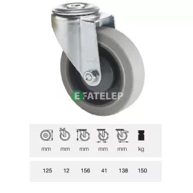   JXPF 1255 7000, Forgó kerék, rozsdamentes villába szerelve, prémium PERFORMA tömörgumi futófelület, 125 mm, 150 kg teherbírás, furatos felfogatás