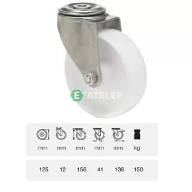   JXPN 1255 1000, Forgó kerék, (poliamid) műanyag futófelület, rozsdamentes villába szerelve, 125 mm, 150 kg teherbírás, furatos felfogatás