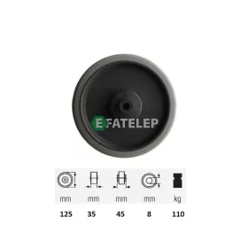   WPPE 1252 5000, prémium ECOFORMA tömörgumi futófelület, 125 mm átmérő, 110 kg teherbírás, golyós csapágyazás