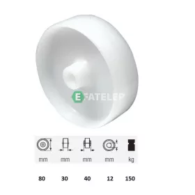   WPPN 0801 1000, (poliamid) műanyag futófelület, 80 mm átmérő, 150 kg teherbírás, persely csapágyazás