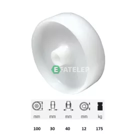   WPPN 1002 1000, (poliamid) műanyag futófelület, 100 mm átmérő, 175 kg teherbírás, persely csapágyazás