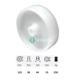   WPPN 1252 1000, (poliamid) műanyag futófelület, 125 mm átmérő, 250 kg teherbírás, persely csapágyazás