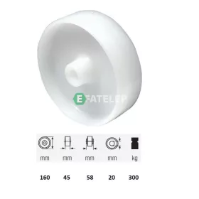   WPPN 1603 1000, (poliamid) műanyag futófelület, 160 mm  átmérő, 300 kg teherbírás, persely csapágyazás