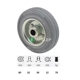   WPSG 0802 2000, szürke (nyommentes) gumi futófelület, 80 mm átmérő, 70 kg teherbírás, tűgörgős csapágyazás