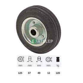   WPSM 1252 2000, fekete gumi futófelület, 125 mm átmérő, 120 kg teherbírás, tűgörgős csapágyazás 