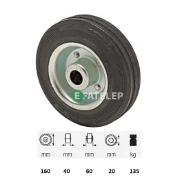   WPSM 1603 2000, fekete gumi futófelület, 160 mm átmérő, 135 kg teherbírás, tűgörgős csapágyazás 