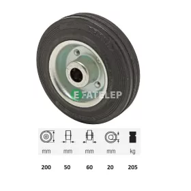   WPSM 2003 2000, fekete gumi futófelület, 200 mm átmérő, 205 kg teherbírás, tűgörgős csapágyazás 