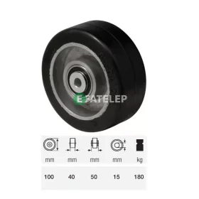   WTAB 1002 6150, fekete tömörgumi futófelület, 100 mm átmérő, 180 kg teherbírás, dupla golyós csapágyazás