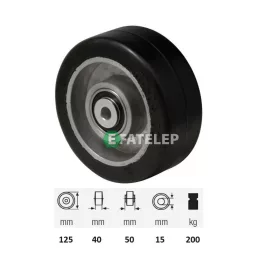   WTAB 1252 6150, fekete tömörgumi futófelület, 125 mm átmérő, 200 kg teherbírás, dupla golyós csapágyazás