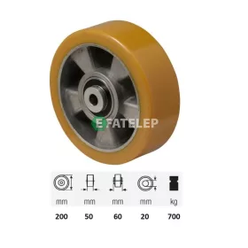   WTAU 2003 6440, Poluretán futófelület, 200 mm átmérő, 700 kg teherbírás, dupla golyós csapágyazás