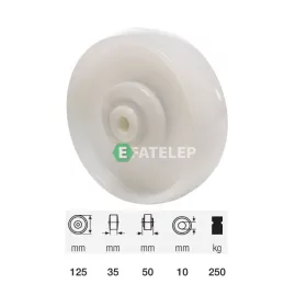   WTPN 1252 5100, (poliamid) műanyag futófelület, 125 mm átmérő, 250 kg teherbírás, golyós csapágyazás