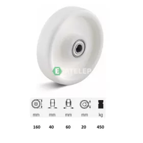   WTPN 1603 6000, (poliamid) műanyag futófelület, 160 mm átmérő, 450 kg teherbírás, golyós csapágyazás