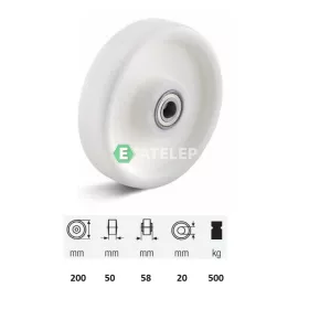   WTPN 2003 6000, (poliamid) műanyag futófelület, 200 mm átmérő, 500 kg teherbírás, golyós csapágyazás
